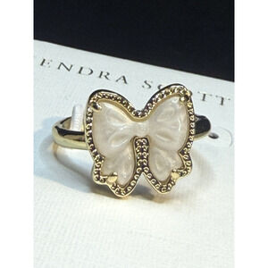 Kendra Scott Haley Bow Ring Gold Band White Mother of Pearl Size 9 New on Card